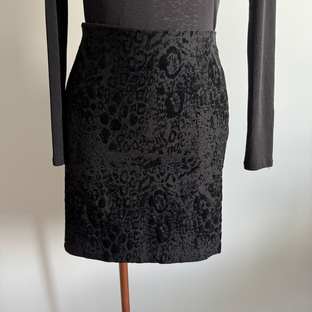 Geneva - Black on Black Leopard Print Textured Mini Skirt